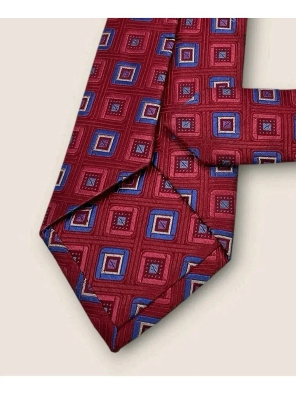IKE BEHAR Silk Tie XL Red Blue Geometric W:3.4